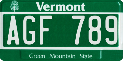 VT license plate AGF789