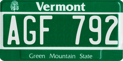 VT license plate AGF792