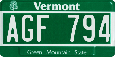 VT license plate AGF794