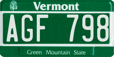 VT license plate AGF798