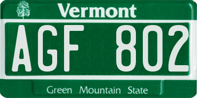 VT license plate AGF802