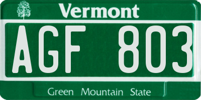 VT license plate AGF803