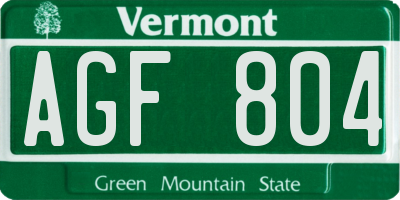 VT license plate AGF804