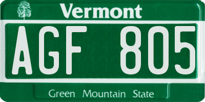 VT license plate AGF805