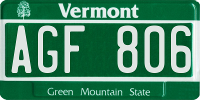 VT license plate AGF806