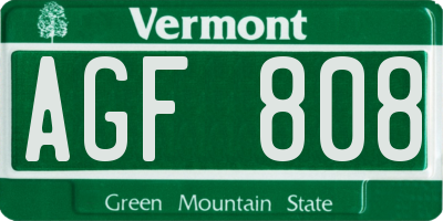 VT license plate AGF808