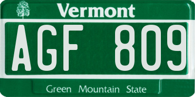 VT license plate AGF809