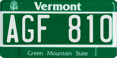 VT license plate AGF810