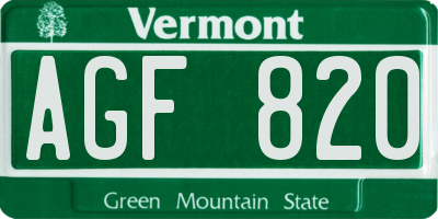 VT license plate AGF820