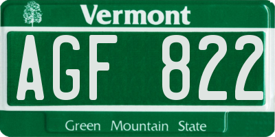 VT license plate AGF822