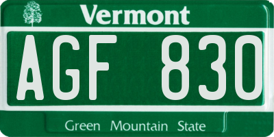 VT license plate AGF830