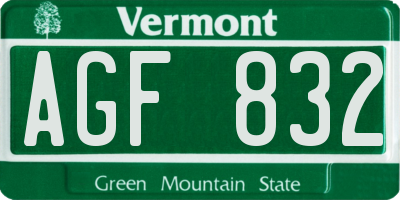 VT license plate AGF832