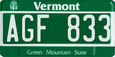 VT license plate AGF833