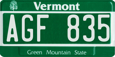 VT license plate AGF835