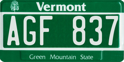 VT license plate AGF837