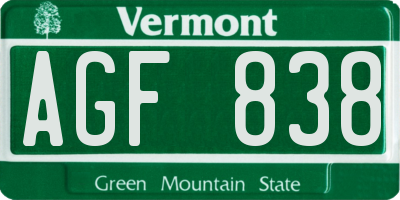 VT license plate AGF838