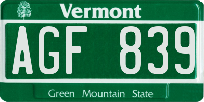 VT license plate AGF839