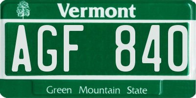 VT license plate AGF840