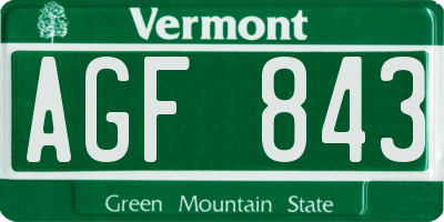 VT license plate AGF843