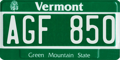 VT license plate AGF850