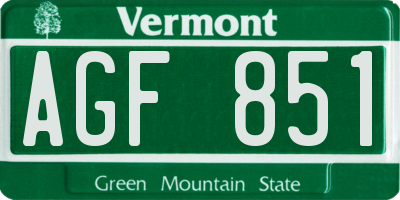 VT license plate AGF851