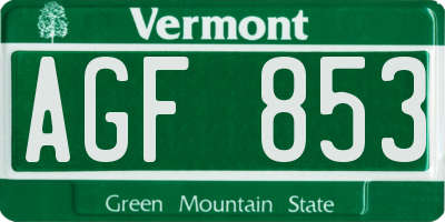 VT license plate AGF853