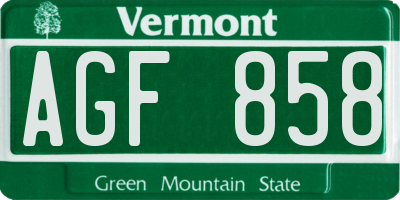 VT license plate AGF858