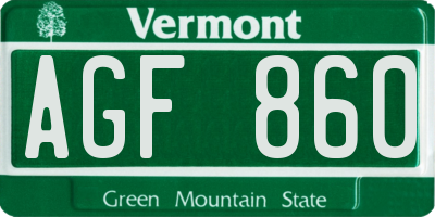 VT license plate AGF860