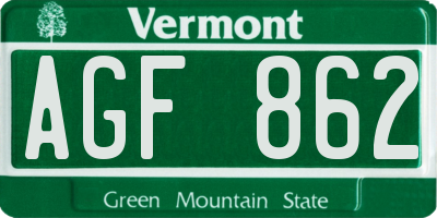 VT license plate AGF862