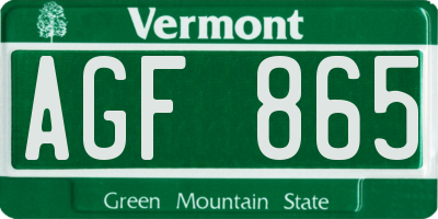 VT license plate AGF865