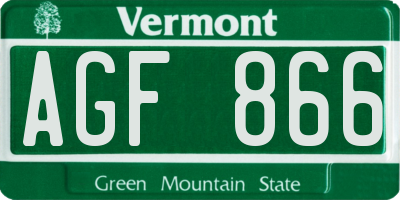 VT license plate AGF866
