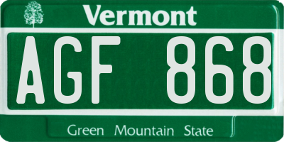 VT license plate AGF868