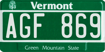 VT license plate AGF869