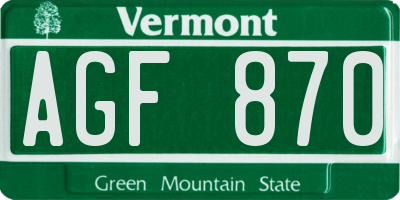 VT license plate AGF870