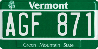VT license plate AGF871