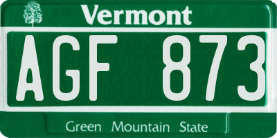 VT license plate AGF873