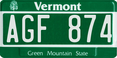 VT license plate AGF874
