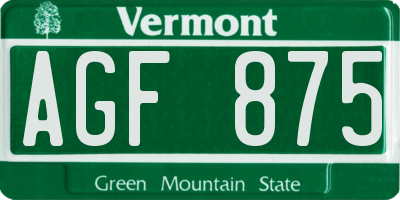 VT license plate AGF875