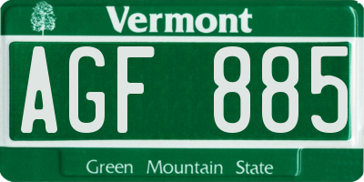VT license plate AGF885