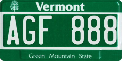 VT license plate AGF888