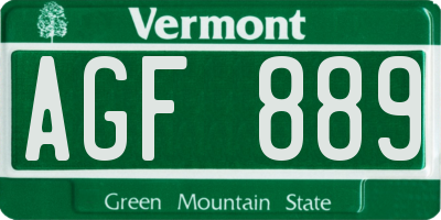 VT license plate AGF889