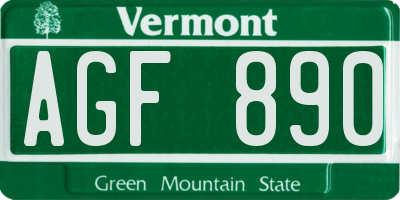 VT license plate AGF890
