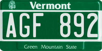 VT license plate AGF892
