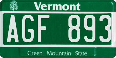 VT license plate AGF893