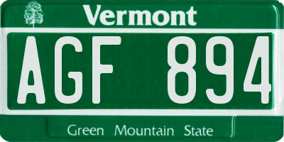 VT license plate AGF894
