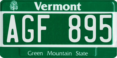 VT license plate AGF895