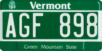 VT license plate AGF898