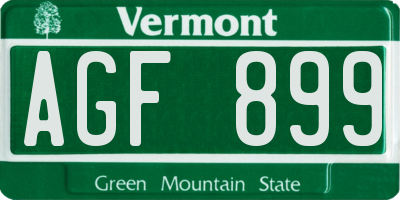 VT license plate AGF899