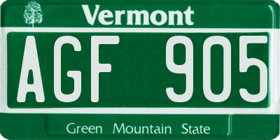 VT license plate AGF905