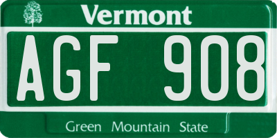 VT license plate AGF908